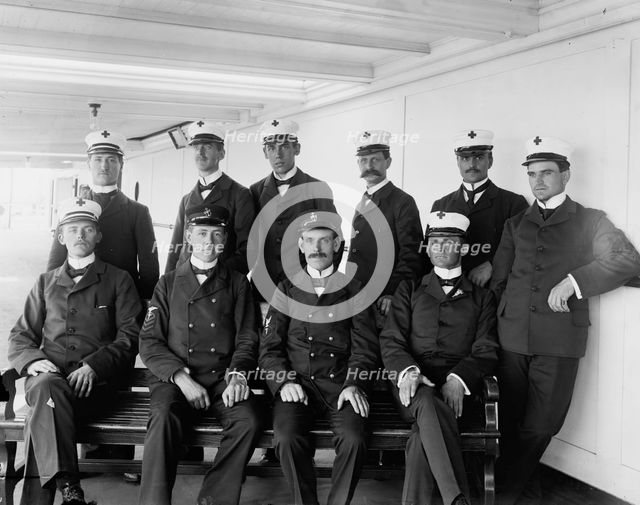 U.S.S. Solace apothecaries and nurses, 1898. Creator: Edward H Hart.