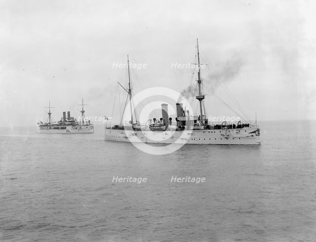 U.S.S. Raleigh and U.S.S. Maine, between 1895 and 1898. Creator: Unknown.