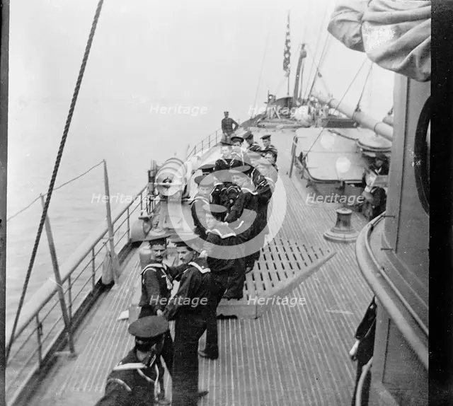 U.S.S. Yankee, "All hands on the boat falls", between 1898 and 1901. Creator: Unknown.