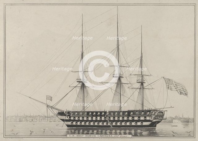 U. S. Ship North Carolina, 102 Guns, 1843., 1843. Creator: Nathaniel Currier.