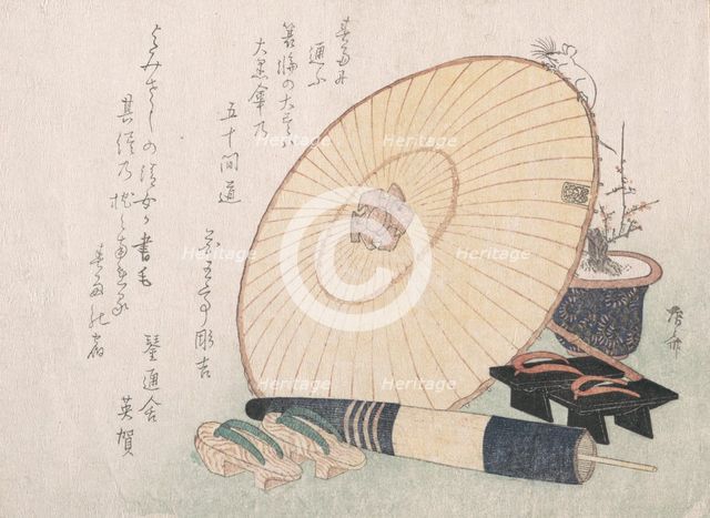 Umbrellas and Geta (Japanese Wooden Sandals), probably 1816., probably 1816. Creator: Shinsai.