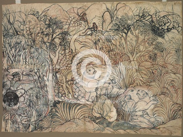 Umed Singh of Kota Hunting Lions, c. 1785-1790. Creator: Unknown.