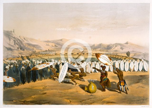 Umpanda Reviewing his Troops at Nonduengi, 1849. Creator: George French Angas.