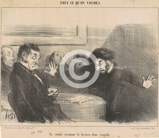 Un comité écoutant la lecture d'une tragédie, 19th century. Creator: Honore Daumier.