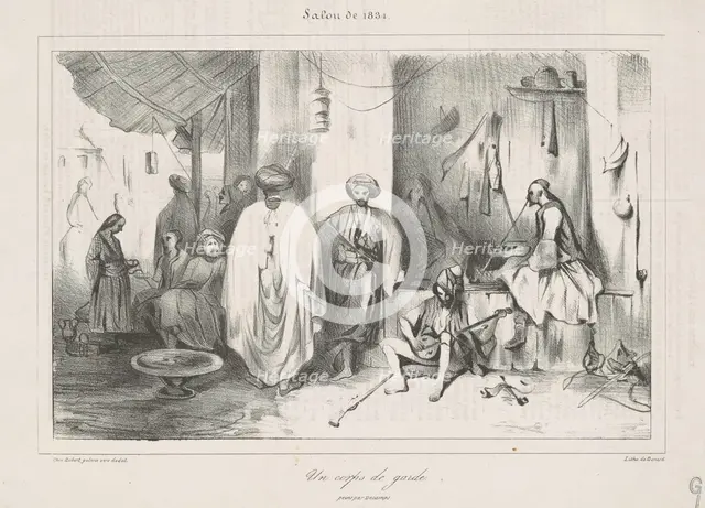Un corps de garde peint par Decamps, 19th century. Creator: Honore Daumier.
