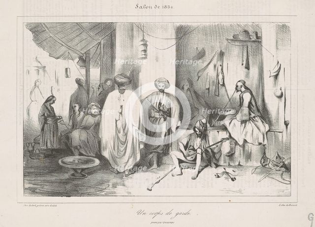 Un corps de garde peint par Decamps, 19th century. Creator: Honore Daumier.