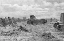 Un charge de tanks; des tanks rapides de l'armee Britannique chargent et dispersent..., 1918. Creator: J Simont