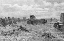Un charge de tanks; des tanks rapides de l'armee Britannique chargent et dispersent..., 1918. Creator: J Simont