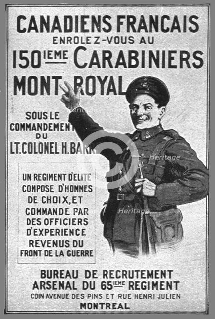 ''Un appel aux Canadiens francais', 1914. Creator: Unknown.