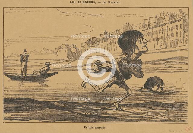 Un bain contrarié, 19th century. Creator: Honore Daumier.