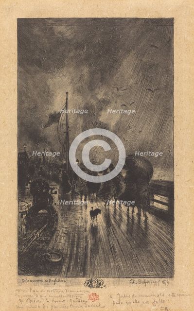Un Débarquement en Angleterre (Landing in England), 1879. Creator: Felix Hilaire Buhot.