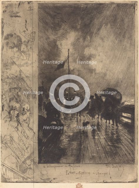 Un Débarquement en Angleterre (Landing in England), 1879. Creator: Felix Hilaire Buhot.