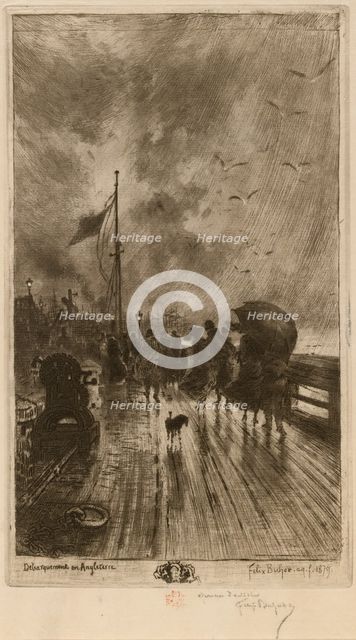 Un Débarquement en Angleterre, (Landing in England) 1879. Creator: Felix Hilaire Buhot.