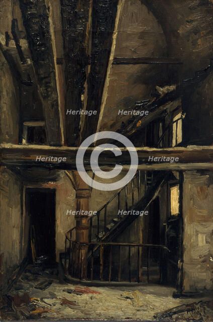 Un escalier de l'Opéra-Comique, après l'incendie du 15 mai 1887, place Boieldieu, 2ème arrondiss... Creator: Henri-Martin Vos.