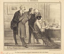 Un faux vase du Japon, faisant l'admiration de trois vrais chinois, 1855. Creator: Honore Daumier