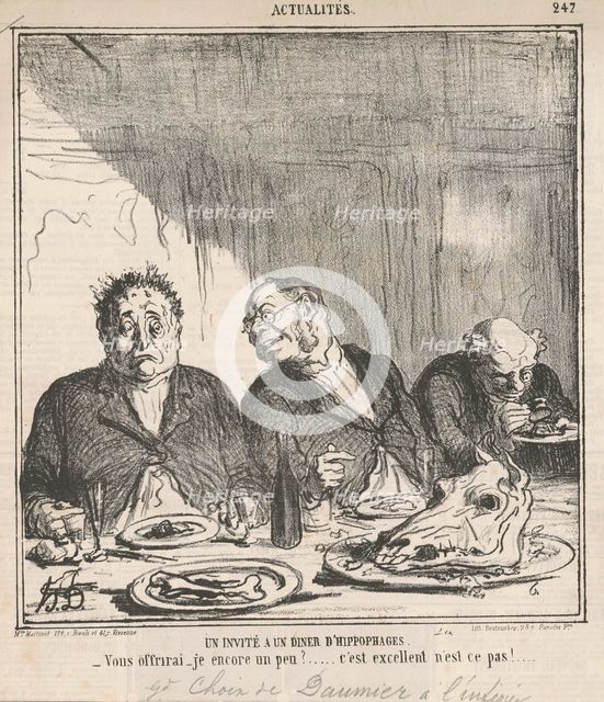 Un invité à un dîner d'hippophages: Vous offrirai-je encore un peu? C'est excellent..., Mar 24, 1865 Creator: Honore Daumier.