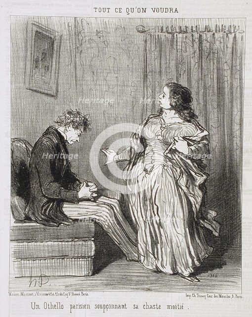 Un Othello parisien soupçonnant sa chaste moitié, 1852. Creator: Honore Daumier.