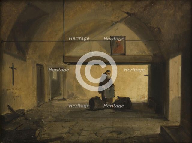 Un moine dans une salle voûtée, 1828. Creator: Francois-Marius Granet.