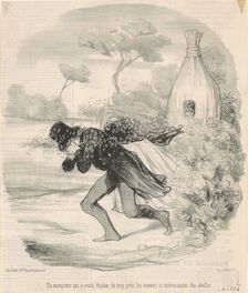Un monsieur qui voulu étudier ... les moeurs ... des abeilles, 19th century. Creator: Honore Daumier