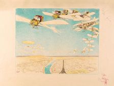 Un mariage en aéroplane, au-dessus de la tour Eiffel, 1909. Creator: Devambez, André Victor Édouard (1867-1943)