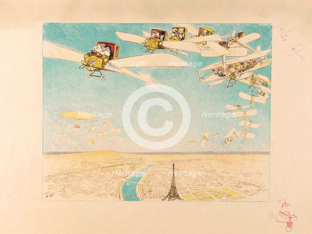 Un mariage en aéroplane, au-dessus de la tour Eiffel, 1909. Creator: Devambez, André Victor Édouard (1867-1943).