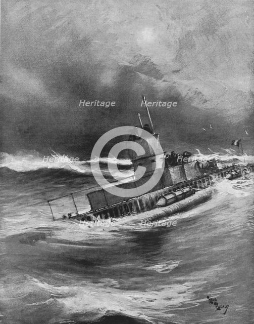 'Un sous-marin en croisiere par gros temps', 1916. Creator: Henri Rudaux.