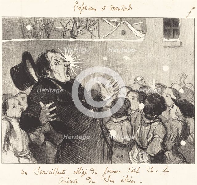 Un surveillant obligé de fermer l'oeil sur la conduite de ses élèves, 1845. Creator: Honore Daumier.