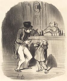 Un père qui fait sucer à son fils le lait des bons principes, 1847. Creator: Honore Daumier