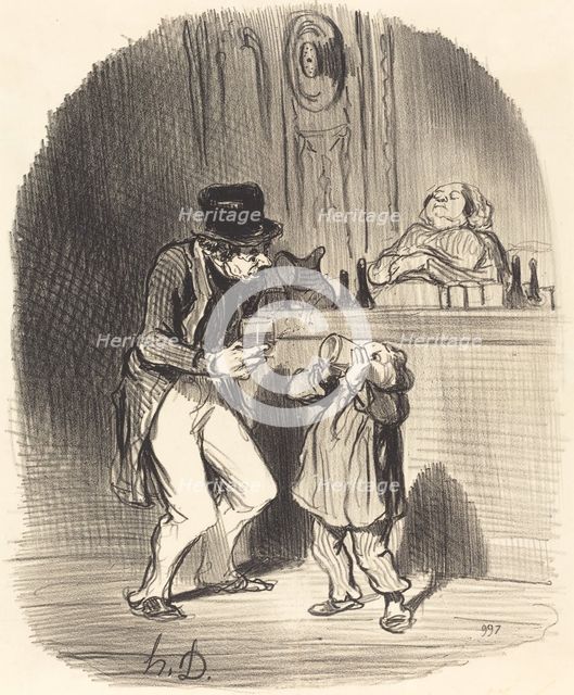 Un père qui fait sucer à son fils le lait des bons principes, 1847.  Creator: Honore Daumier.