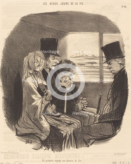 Un premier voyage en chemin de fer, 1846. Creator: Honore Daumier.