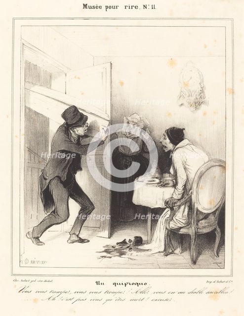 Un quiproquo - Vous vous trompez, vous vous trompez! Allez vous en au diable sacrebleu!, 1838. Creator: Honore Daumier.