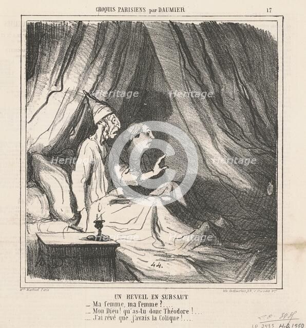 Un réveil en sursaut, 19th century. Creator: Honore Daumier.