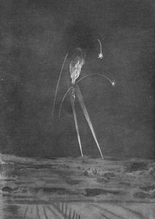 Un Zeppelin abattu a Revigny; La chute: le zeppelin tombe comme une torche surmontee d'une e'paisse Creator: Unknown