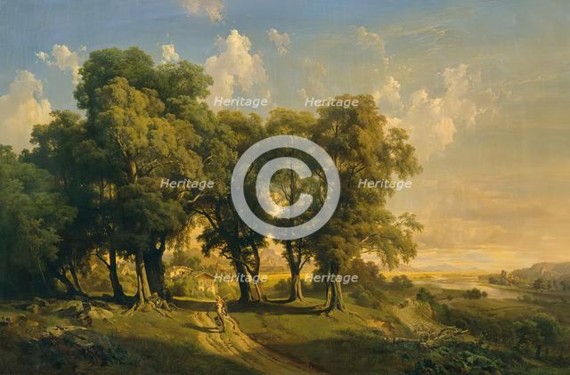 Unter den Linden (evening landscape), 1858. Creator: Anton Hansch.