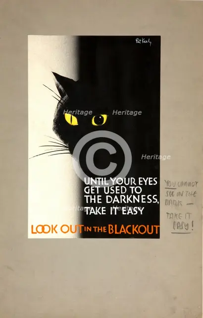 'Until your eyes get used to the darkness take it easy...', WWII poster, between 1939 and 1946. Creators: Central Office of Information, Patrick Keely.