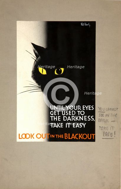 'Until your eyes get used to the darkness take it easy...', WWII poster, between 1939 and 1946. Creators: Central Office of Information, Patrick Keely.