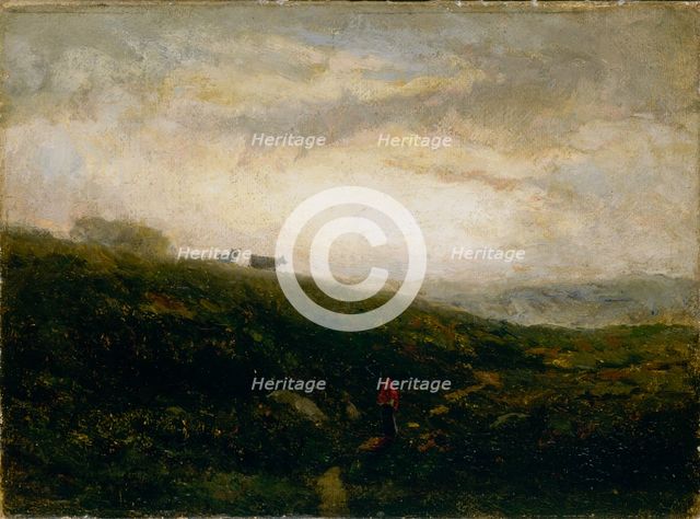 Untitled (cows descending hillside), 1881. Creator: Edward Mitchell Bannister.