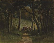 Untitled (cows on path in forest), 1883. Creator: Edward Mitchell Bannister