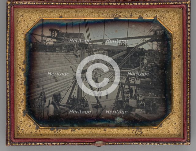 Untitled (Construction of the First Drydock, U.S. Navy Yard, Dry Dock #1 Brooklyn, NY), 1845. Creator: Unknown.
