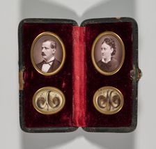 Untitled (Case with portraits of a man and woman and hair ornaments), c. 1870s. Creator: Unidentified Photographer
