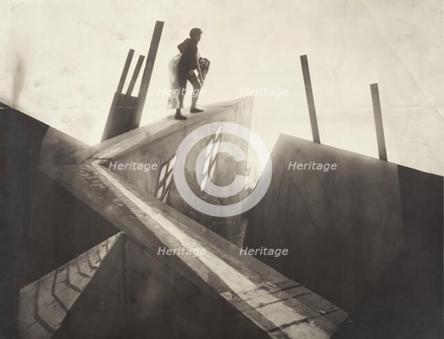 Untitled (Cesare [Conrad Veidt] Carrying Jane [Lil Dagover] across Rooftops), 1919. Creator: Unknown.