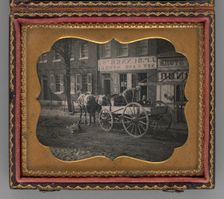 Untitled (City Scene with Horse-Drawn Carriage), 1853. Creator: Unknown