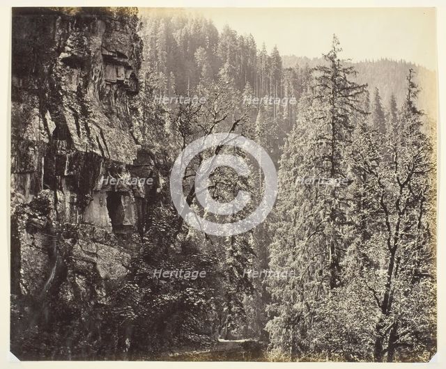 Untitled [cliffs and trees], c. 1865.  Creator: Samuel Bourne.