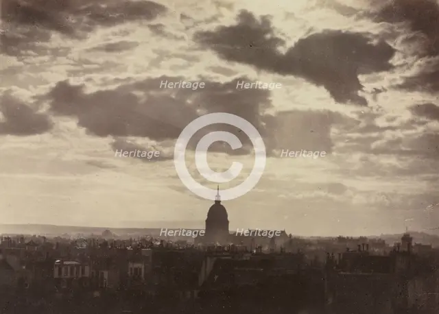 Untitled (Cloud Study with Les Invalides), 1860. Creator: Charles Marville (French, 1816-1879).