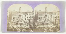 Untitled [crowd round a fountain], 1875/99. Creator: Unknown