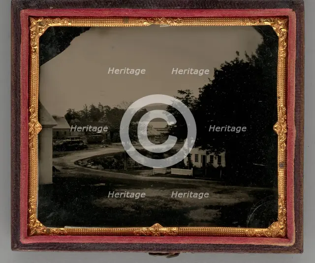 Untitled (Curved Road with Several Houses), 1860. Creator: Unknown.