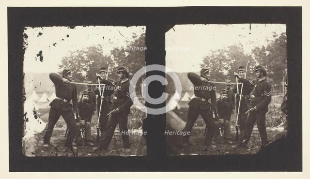 Untitled [American soldiers posing with weapons], 1850-1900. Creator: Mathew Brady.