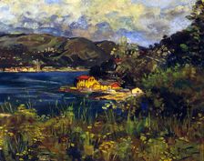 Untitled [Bay landscape with Italian cities], c1895. Creator: Girolamo Pieri Nerli