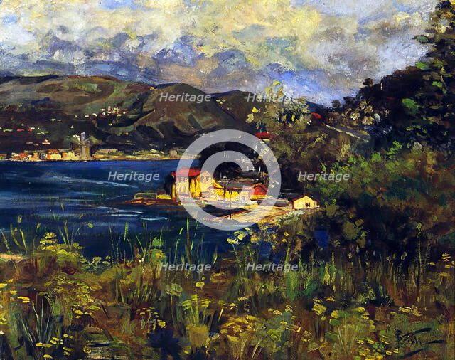 Untitled [Bay landscape with Italian cities],  c1895. Creator: Girolamo Pieri Nerli.