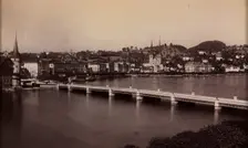 Untitled (Bridge with Town in Distance), 19th century. Creator: Unidentified Photographer